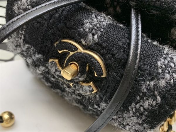 Backpack Wool Tweed & Gold-Tone Metal Black & Gray - CB013