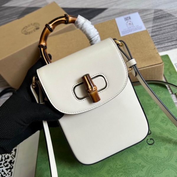 Bamboo mini handbag White leather - GB045