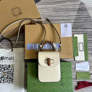 Bamboo mini handbag White leather - GB045