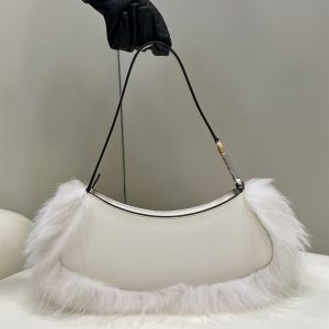 Fendi O’Lock Swing Camellia leather fox fur pouch - FB014