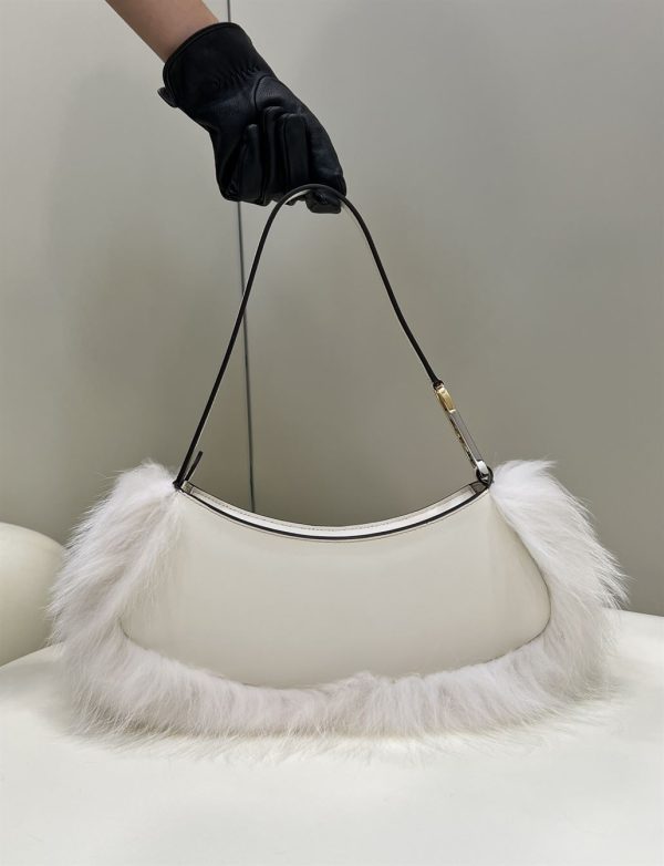 Fendi O’Lock Swing Camellia leather fox fur pouch - FB014