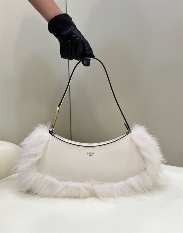 Fendi O’Lock Swing Camellia leather fox fur pouch - FB014