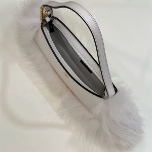 Fendi O’Lock Swing Camellia leather fox fur pouch - FB014