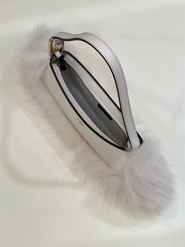 Fendi O’Lock Swing Camellia leather fox fur pouch - FB014