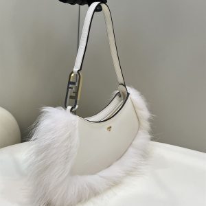 Fendi O’Lock Swing Camellia leather fox fur pouch - FB014