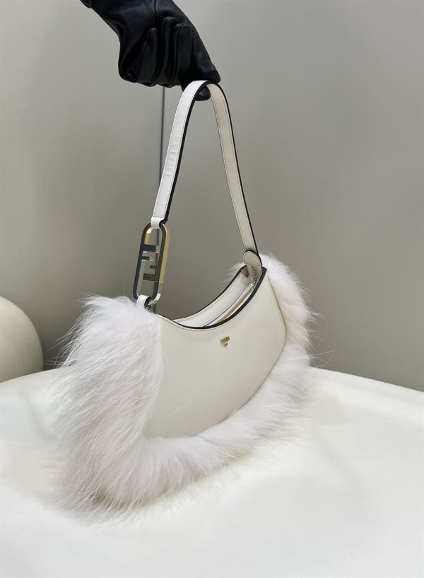 Fendi O’Lock Swing Camellia leather fox fur pouch - FB014