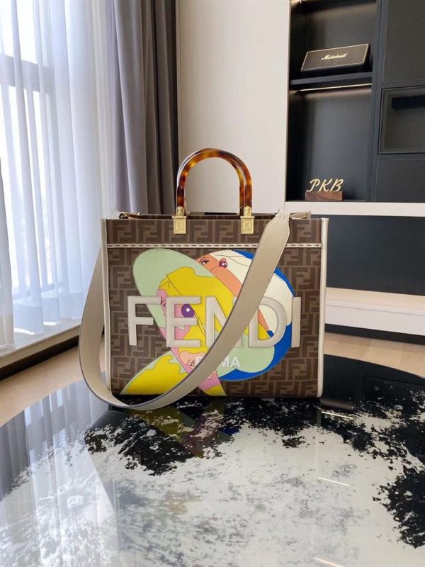 Fendi Sunshine Medium FF glazed fabric shopper with inlay - FB026