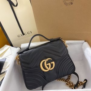 GG Marmont mini top handle bag Black chevron leather - GB053