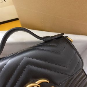 GG Marmont mini top handle bag Black chevron leather - GB053