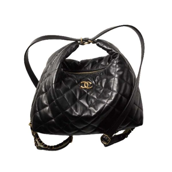 Maxi Hobo Bag Lambskin & Gold-Tone Metal Black - CB015