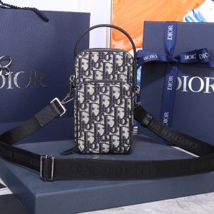 Micro Rider Pouch Beige and Black Dior Oblique Jacquard - DB021
