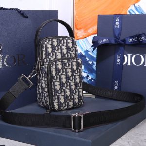 Micro Rider Pouch Beige and Black Dior Oblique Jacquard - DB021