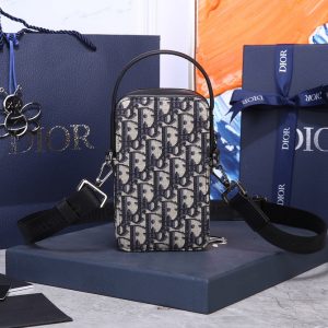 Micro Rider Pouch Beige and Black Dior Oblique Jacquard - DB021