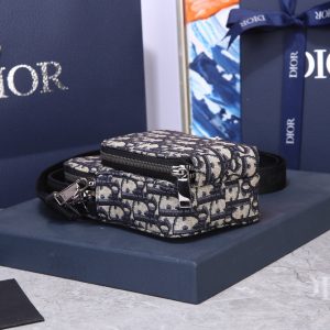 Micro Rider Pouch Beige and Black Dior Oblique Jacquard - DB021