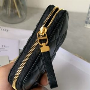 Dior Caro compact zipped wallet Black Calfskin - DB045
