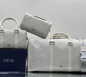 Dior Lingot 50 Duffle bag Cream Dior Oblique Jacquard