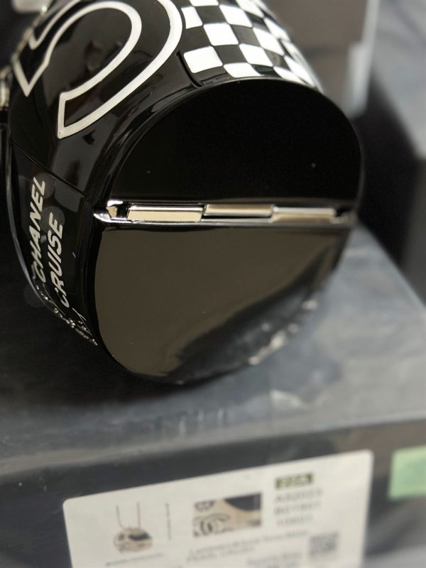 Helmet Minaudiere Black & White Resin, Strass & Silver-Tone Metal - CB024