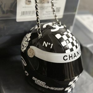 Helmet Minaudiere Black & White Resin, Strass & Silver-Tone Metal - CB024