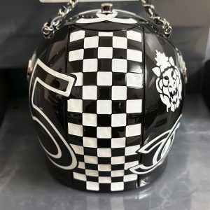 Helmet Minaudiere Black & White Resin, Strass & Silver-Tone Metal - CB024