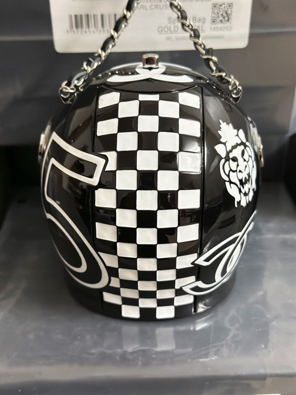 Helmet Minaudiere Black & White Resin, Strass & Silver-Tone Metal - CB024