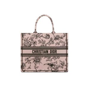 Large Dior Book Tote Powder Pink Jardin Botanique Embroidery - DB040