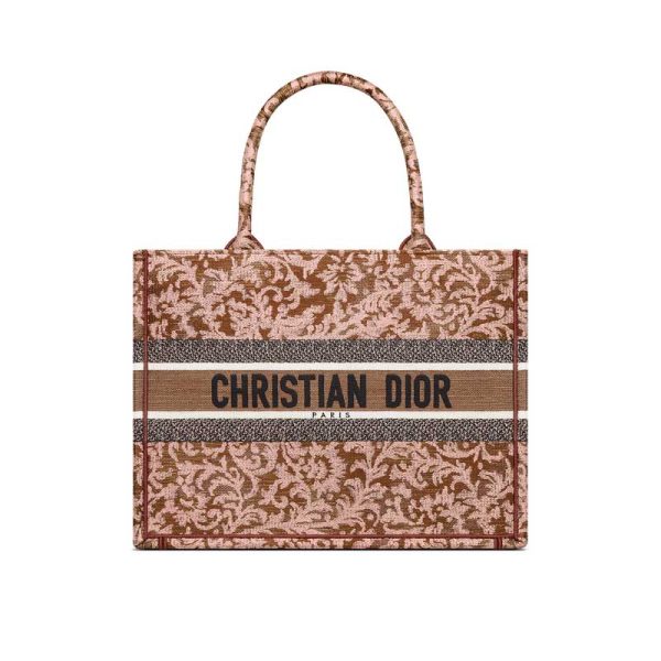 Medium Dior Book Tote Metallic Pink Brocart Embroidery - DB041