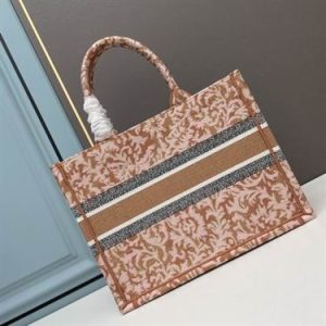 Medium Dior Book Tote Metallic Pink Brocart Embroidery - DB041