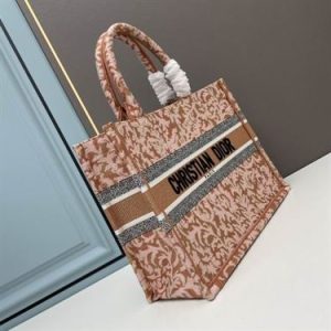 Medium Dior Book Tote Metallic Pink Brocart Embroidery - DB041