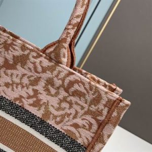 Medium Dior Book Tote Metallic Pink Brocart Embroidery - DB041