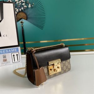 Padlock small GG shoulder bag Black leather top - GB081