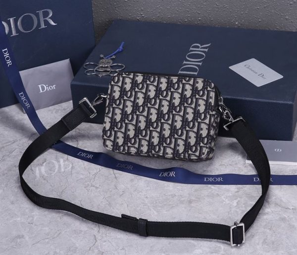 Pouch with shoulder strap Beige and Black Dior Oblique Jacquard - DB048