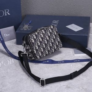 Pouch with shoulder strap Beige and Black Dior Oblique Jacquard - DB048