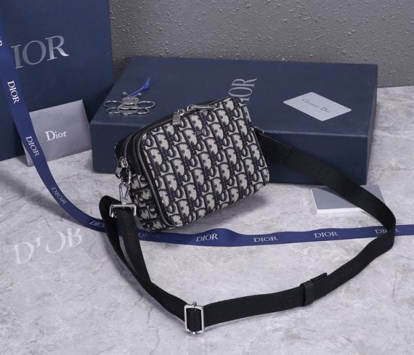 Pouch with shoulder strap Beige and Black Dior Oblique Jacquard - DB048