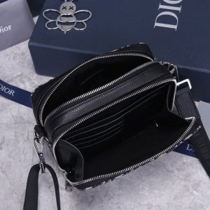 Pouch with shoulder strap Beige and Black Dior Oblique Jacquard - DB048