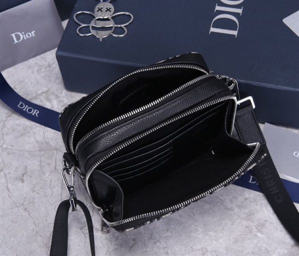 Pouch with shoulder strap Beige and Black Dior Oblique Jacquard - DB048