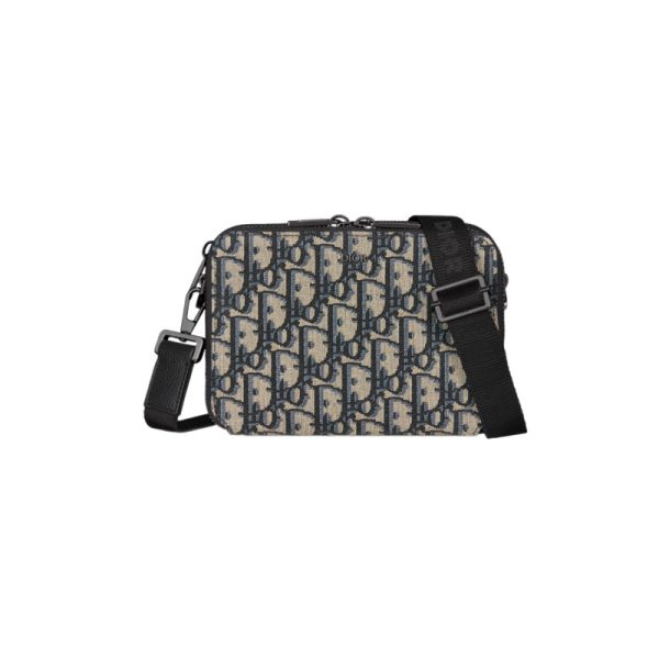 Pouch with shoulder strap Beige and Black Dior Oblique Jacquard - DB048