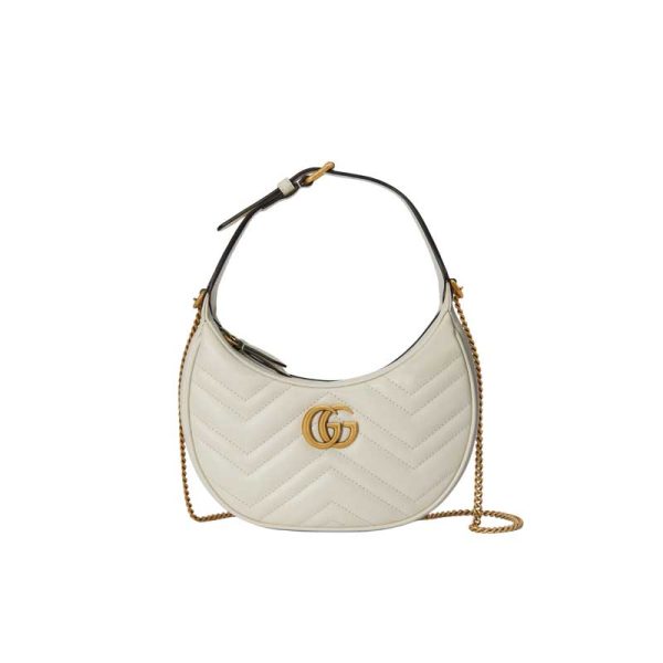 GG Marmont half-moon-shaped mini bag White matelassé chevron leather - GB114