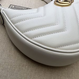 GG Marmont half-moon-shaped mini bag White matelassé chevron leather - GB114