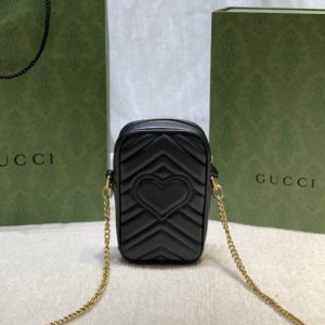 GG Marmont mini bag Black matelassé chevron leather - GB159