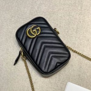 GG Marmont mini bag Black matelassé chevron leather - GB159