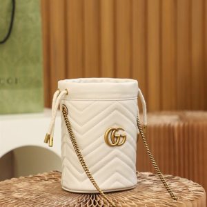 GG Marmont mini bucket bag White matelassé chevron leather - GB157