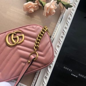 GG Marmont mini shoulder bag Dusty pink matelassé chevron leather - GB147