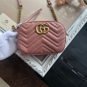 GG Marmont mini shoulder bag Dusty pink matelassé chevron leather