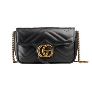 GG Marmont super mini bag Black matelassé chevron leather