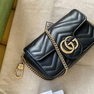 GG Marmont super mini bag Black mateGG Marmont super mini bag Black matelassé chevron leather - GB163lassé chevron leather - GB163