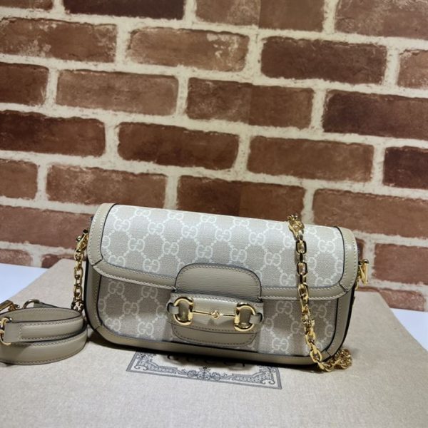 Gucci Horsebit 1955 shoulder bag Beige white GG Supreme canvas - GB126