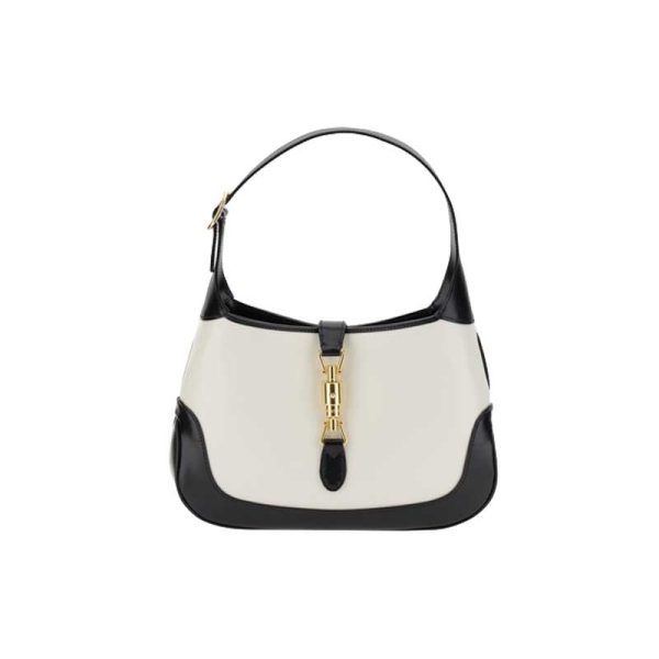 Jackie 1961 small shoulder bag White leather with black leather trim - GB119