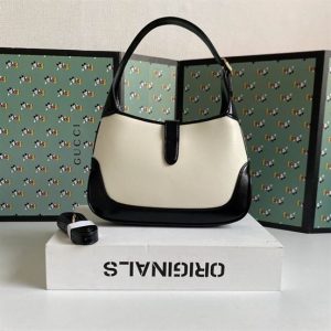 Jackie 1961 small shoulder bag White leather with black leather trim - GB119