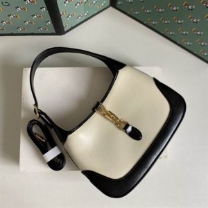 Jackie 1961 small shoulder bag White leather with black leather trim - GB119