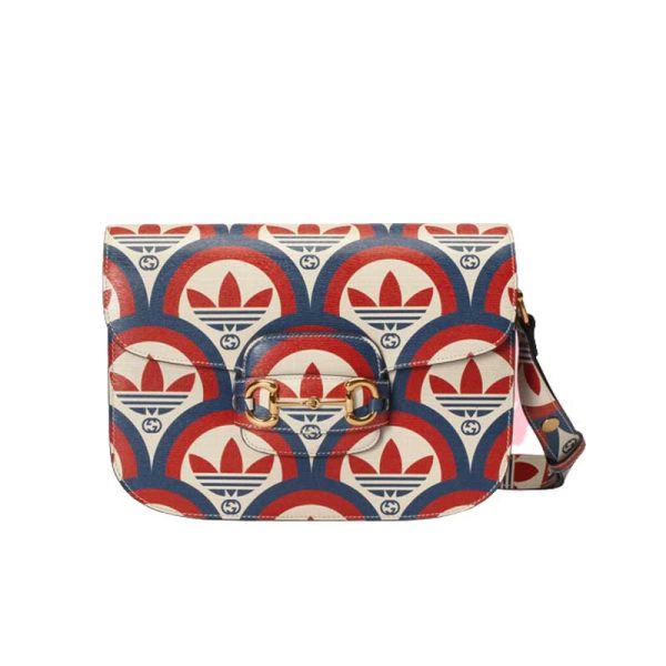 adidas x Gucci Horsebit 1955 shoulder bag Trefoil print blue and red leather - GB093